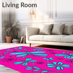 Whimsical Turquoise Butterfly Garden Bloom Rug
