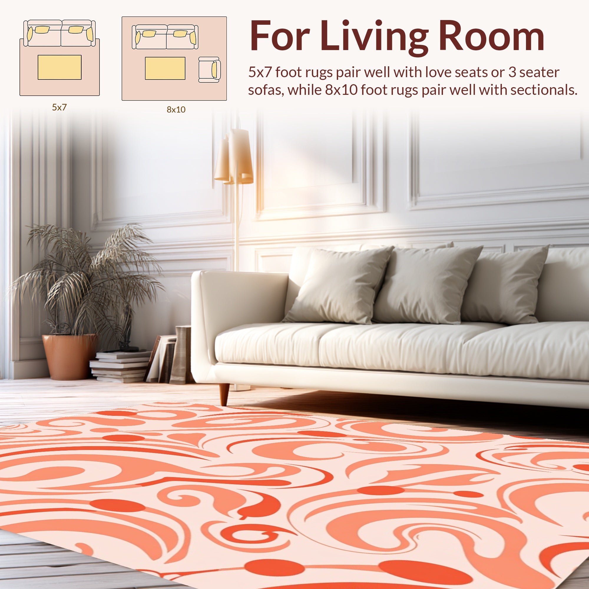 Coral Swirl Floral Pattern Design Rug