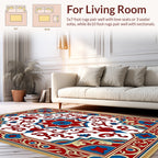 Red Blue Geometric Floral Repeating Pattern Rug