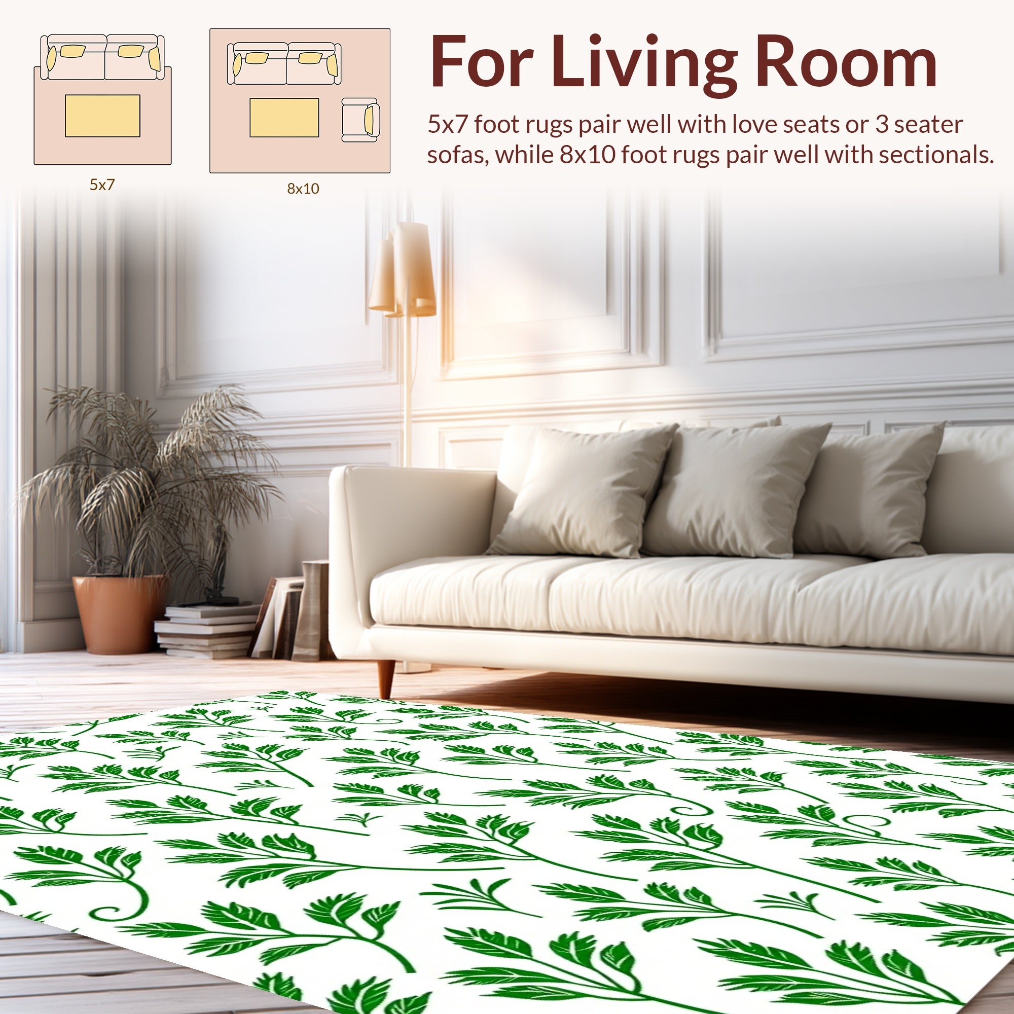 Green Leaf Foliage Pattern Rug