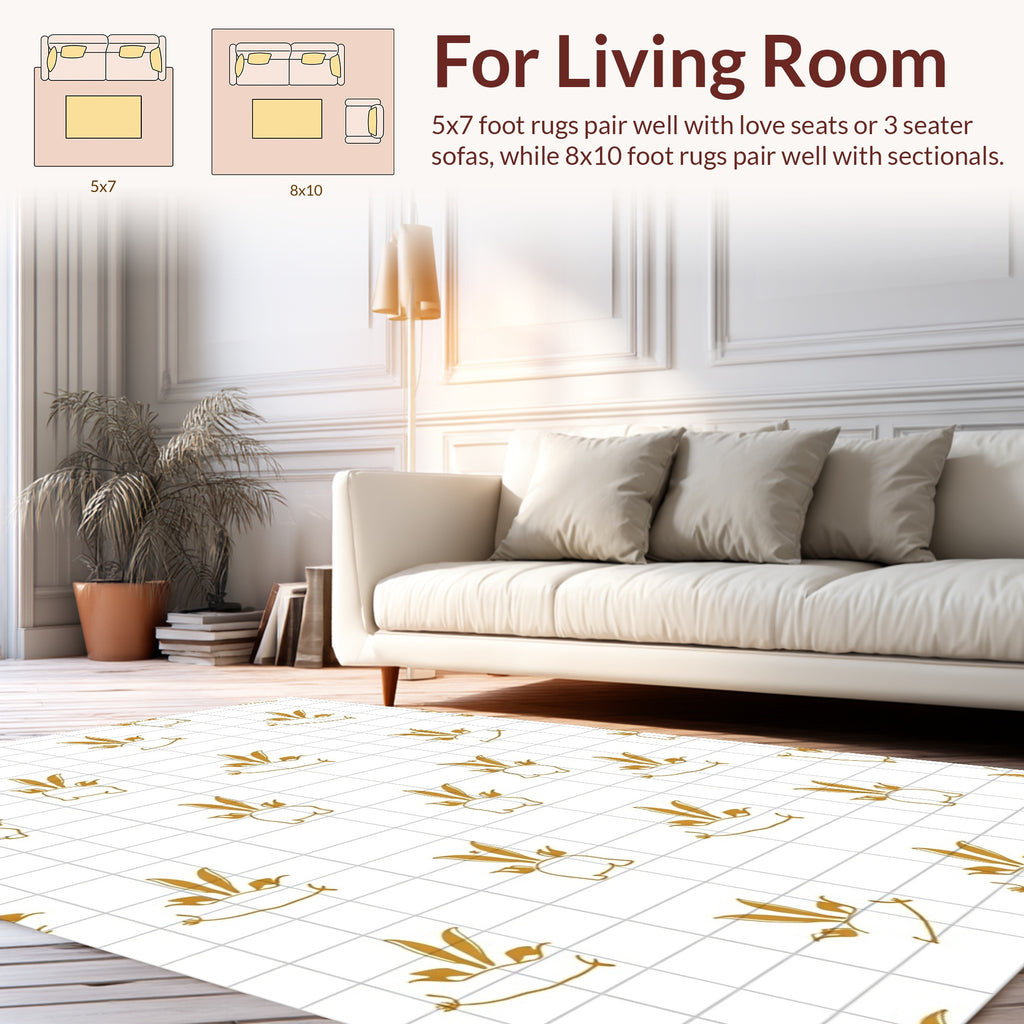 Golden Bunny Whimsical Grid Pattern Rug