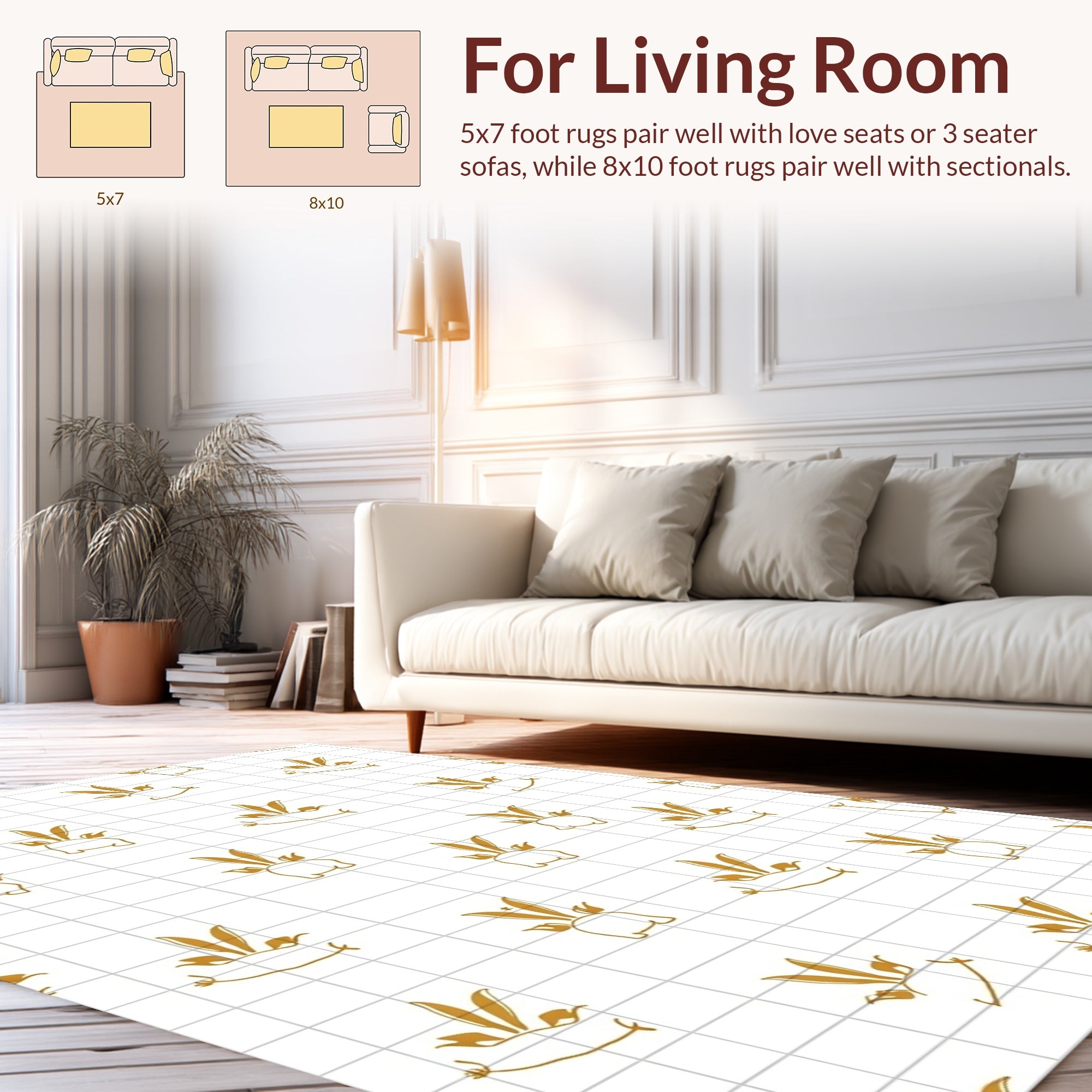 Golden Bunny Whimsical Grid Pattern Rug