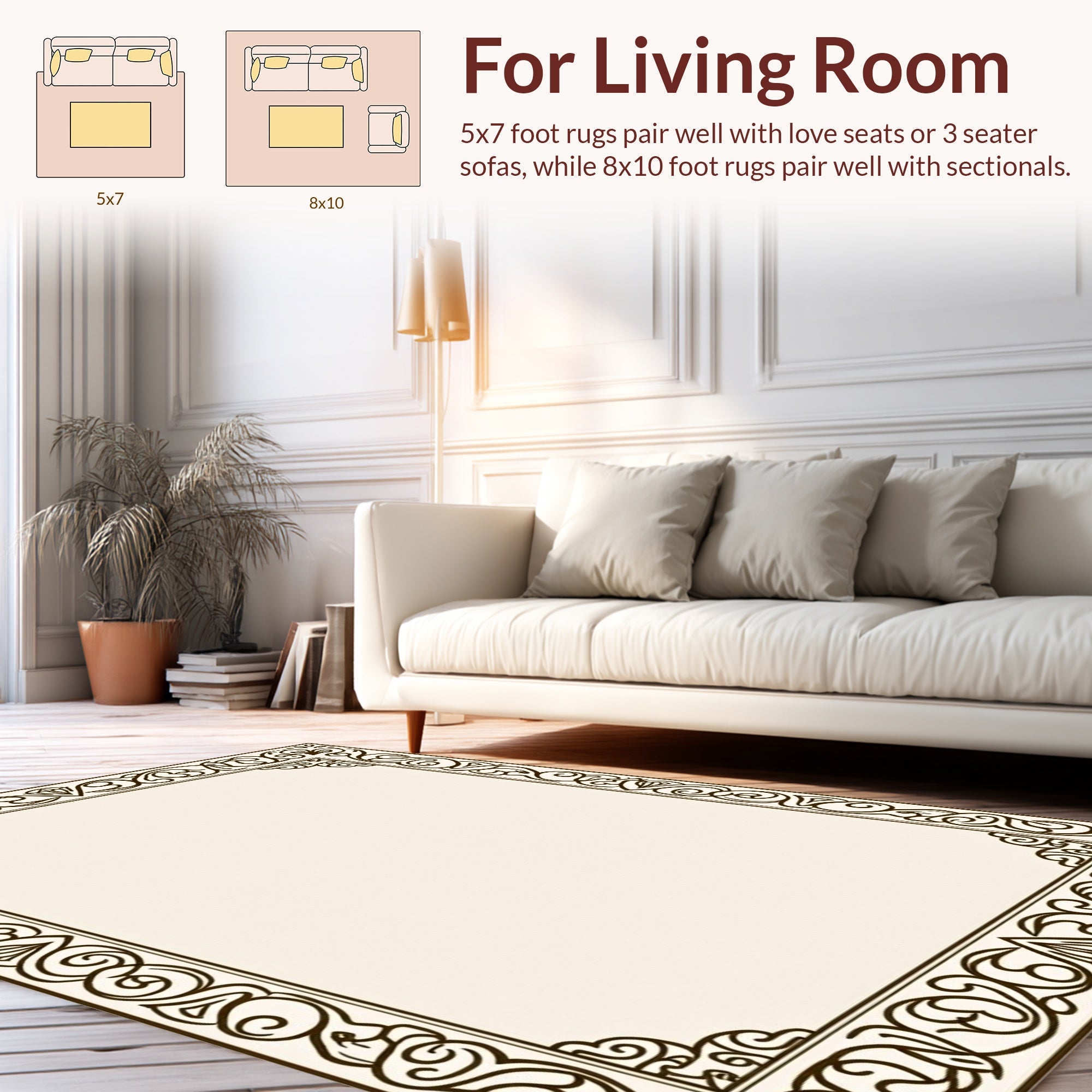 Elegant Scrollwork Botanical Edge Design Rug