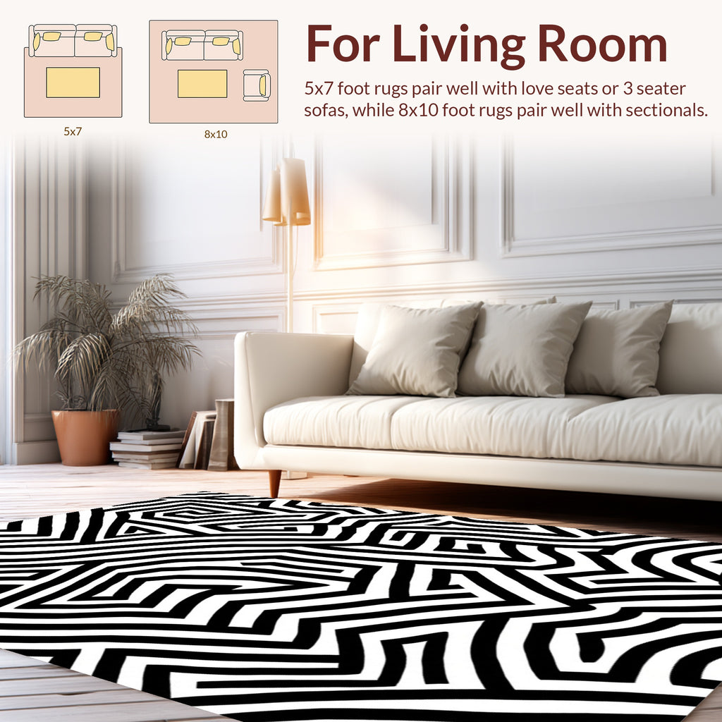 Abstract Maze Black White Pattern Rug