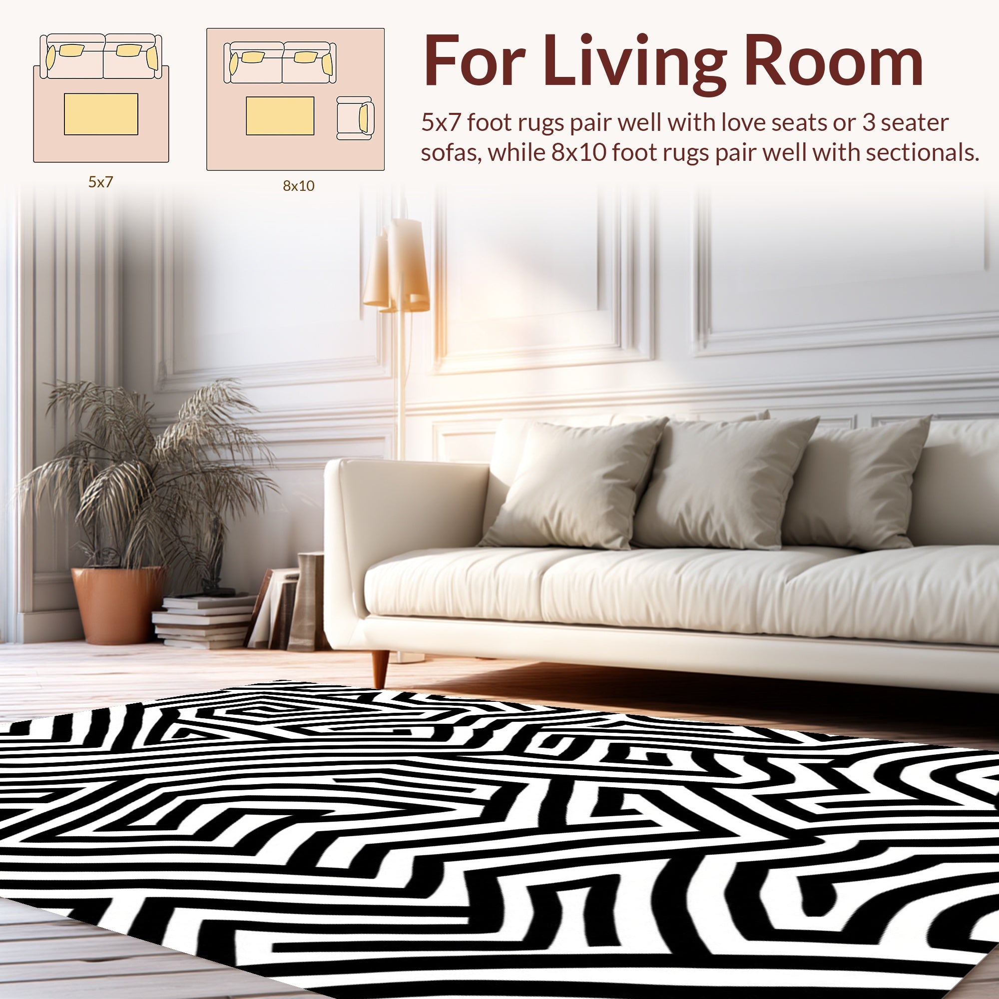 Abstract Maze Black White Pattern Rug