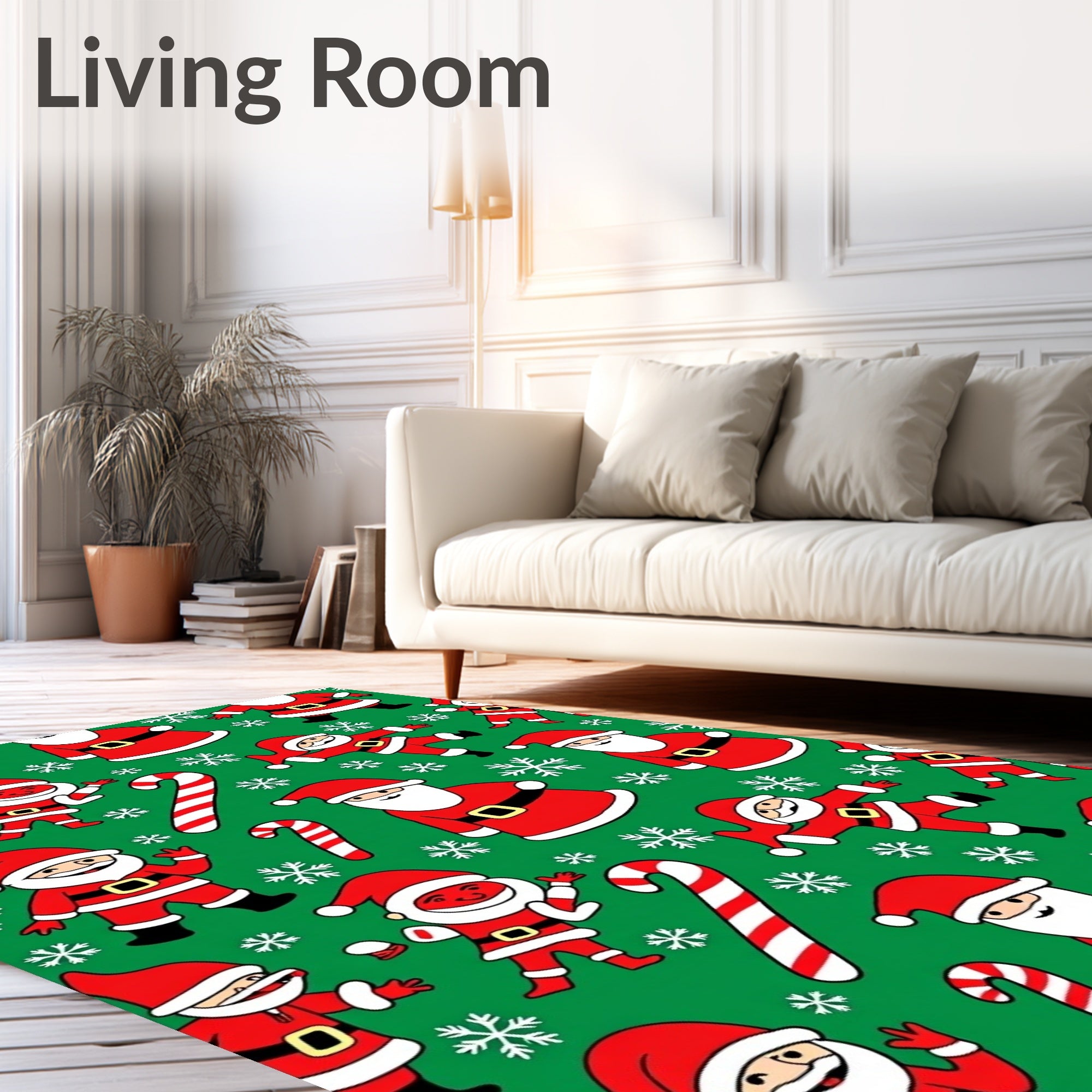 Christmas Santa Candy Cane Snowflakes Rug
