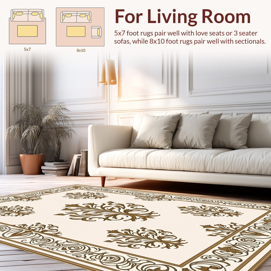 Ornate Floral Scroll Patterned Rug