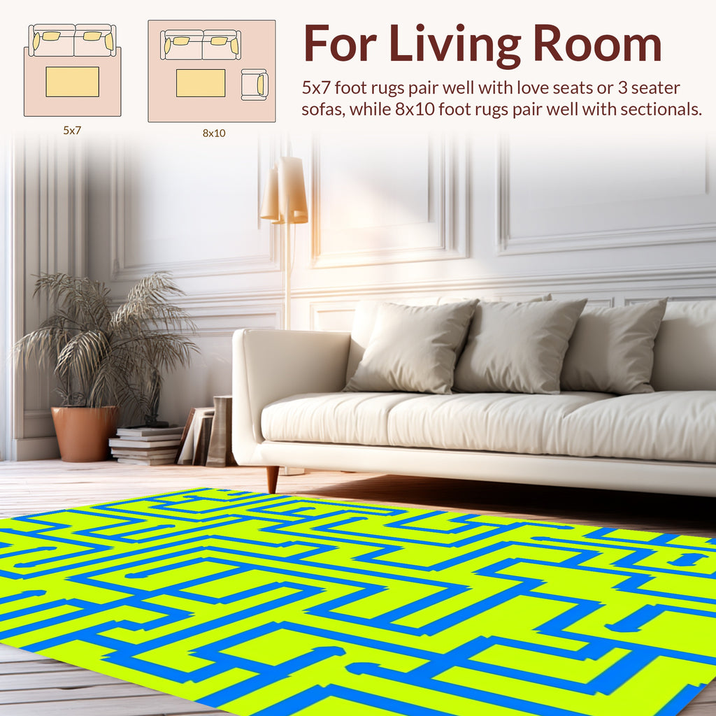 Blue Maze Patterned Graphic Rug