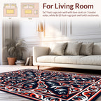 Red White Black Symmetrical Floral Pattern Rug
