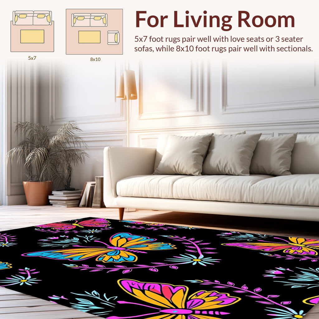 Vibrant Butterfly and Floral Pattern Rug