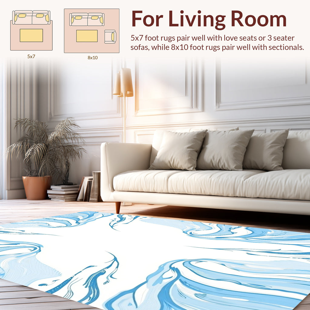 Abstract Blue Flowing Lines Rug