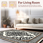 Ornate Black White Floral Scroll Rug