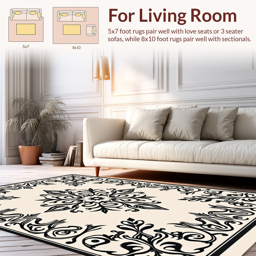Classic Floral Scrollwork Square Design Rug