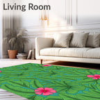 Vibrant Floral Green Leaf Pattern Rug