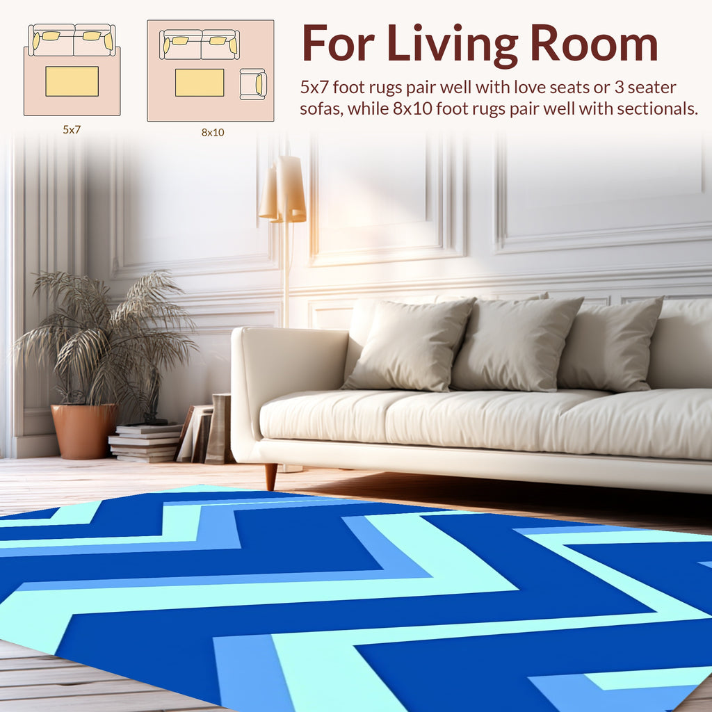Geometric Chevron Blue Waves Rug