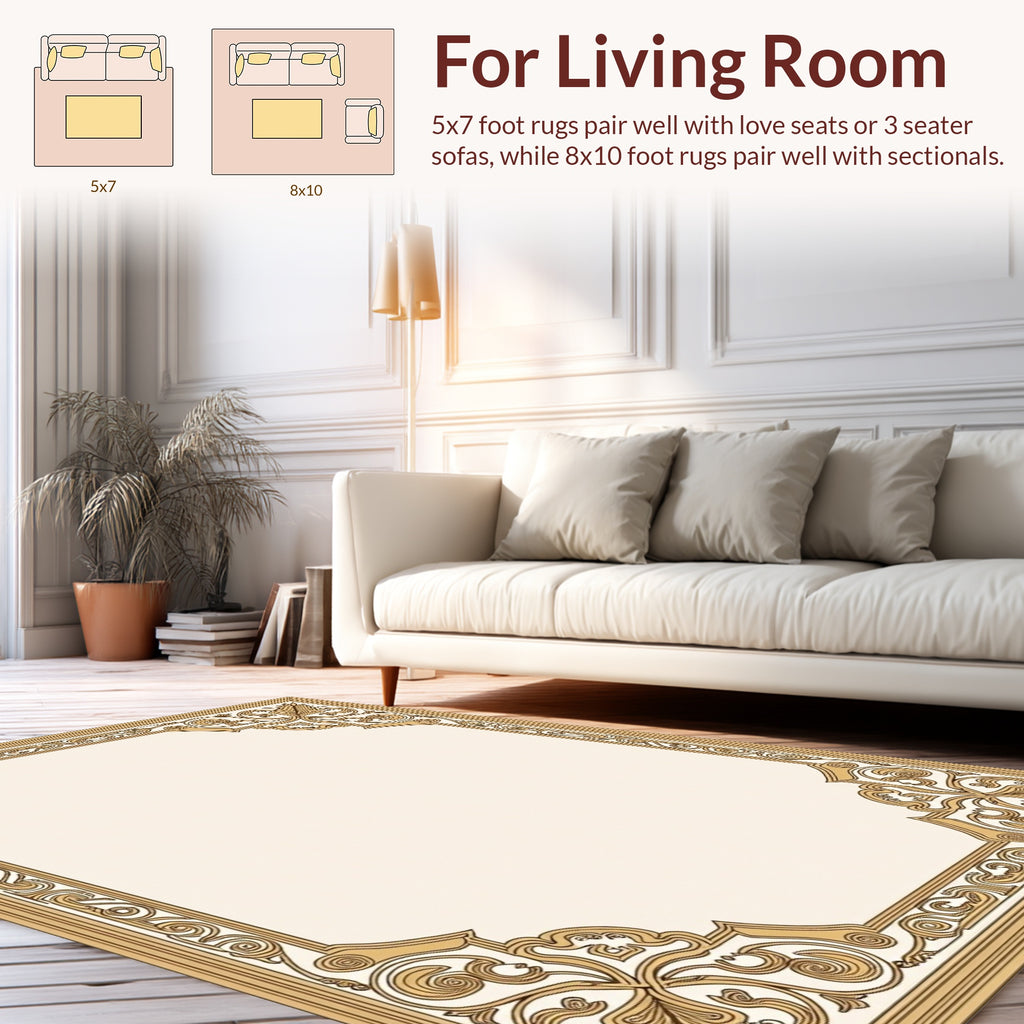 Elegant Golden Scrollwork Floral Pattern Rug