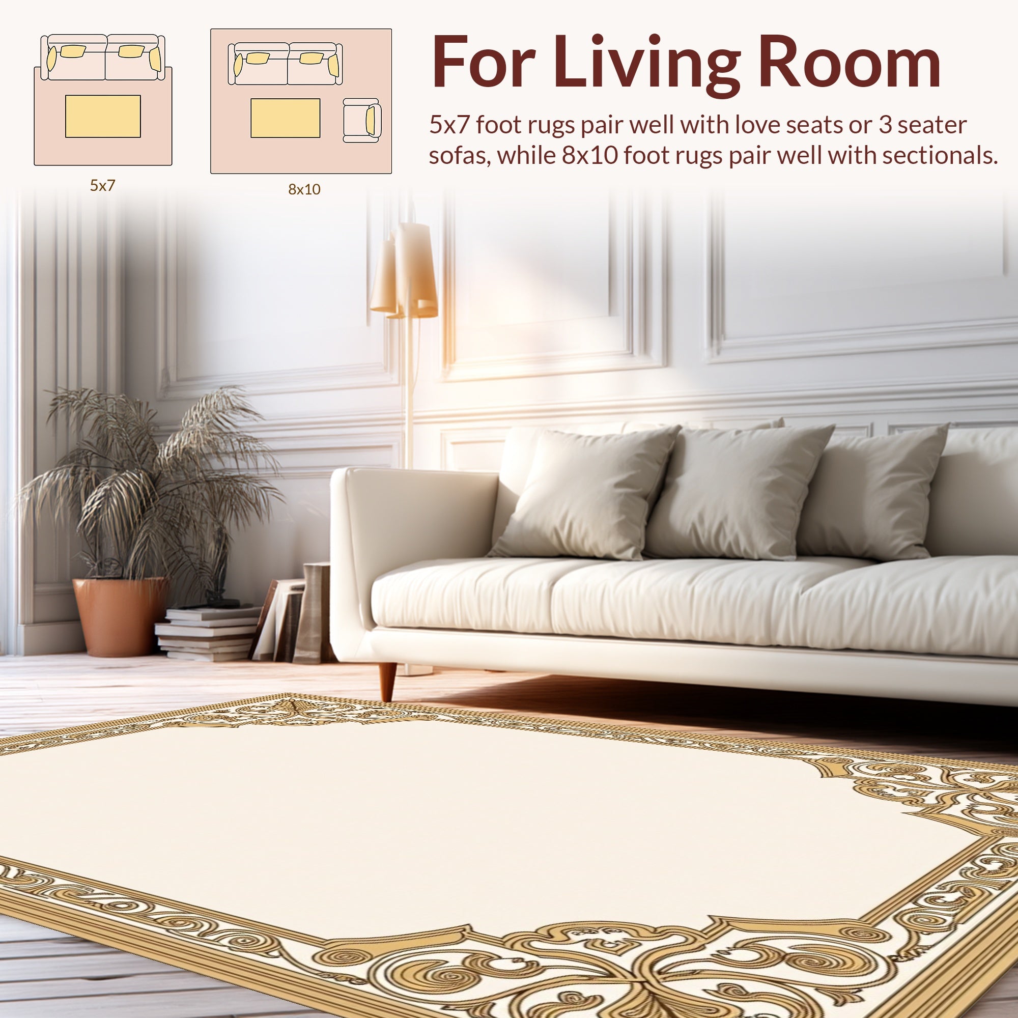Elegant Golden Scrollwork Floral Pattern Rug
