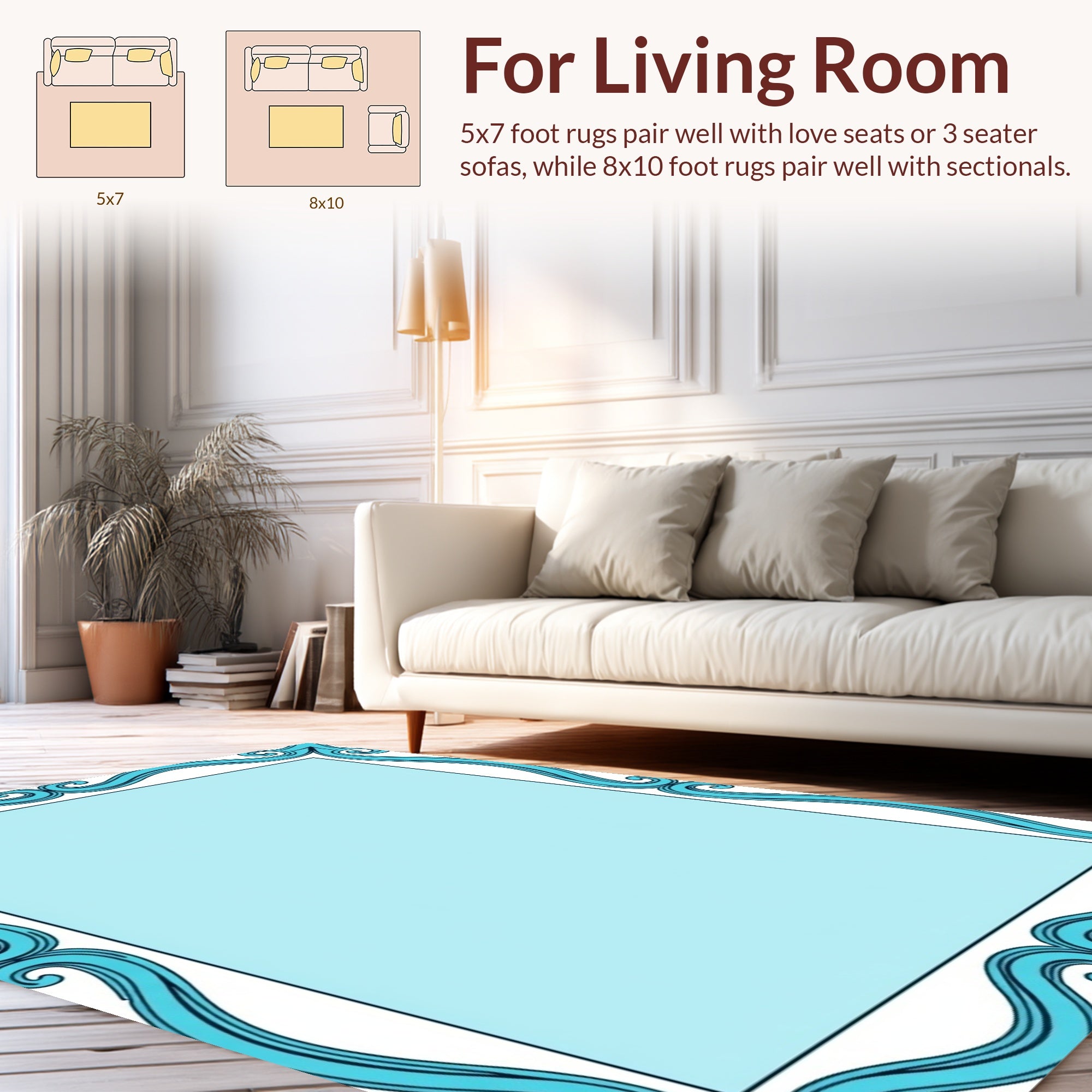 Aqua Swirls Decorative Border Rug