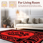 Vibrant Red Black Floral Scroll Rug