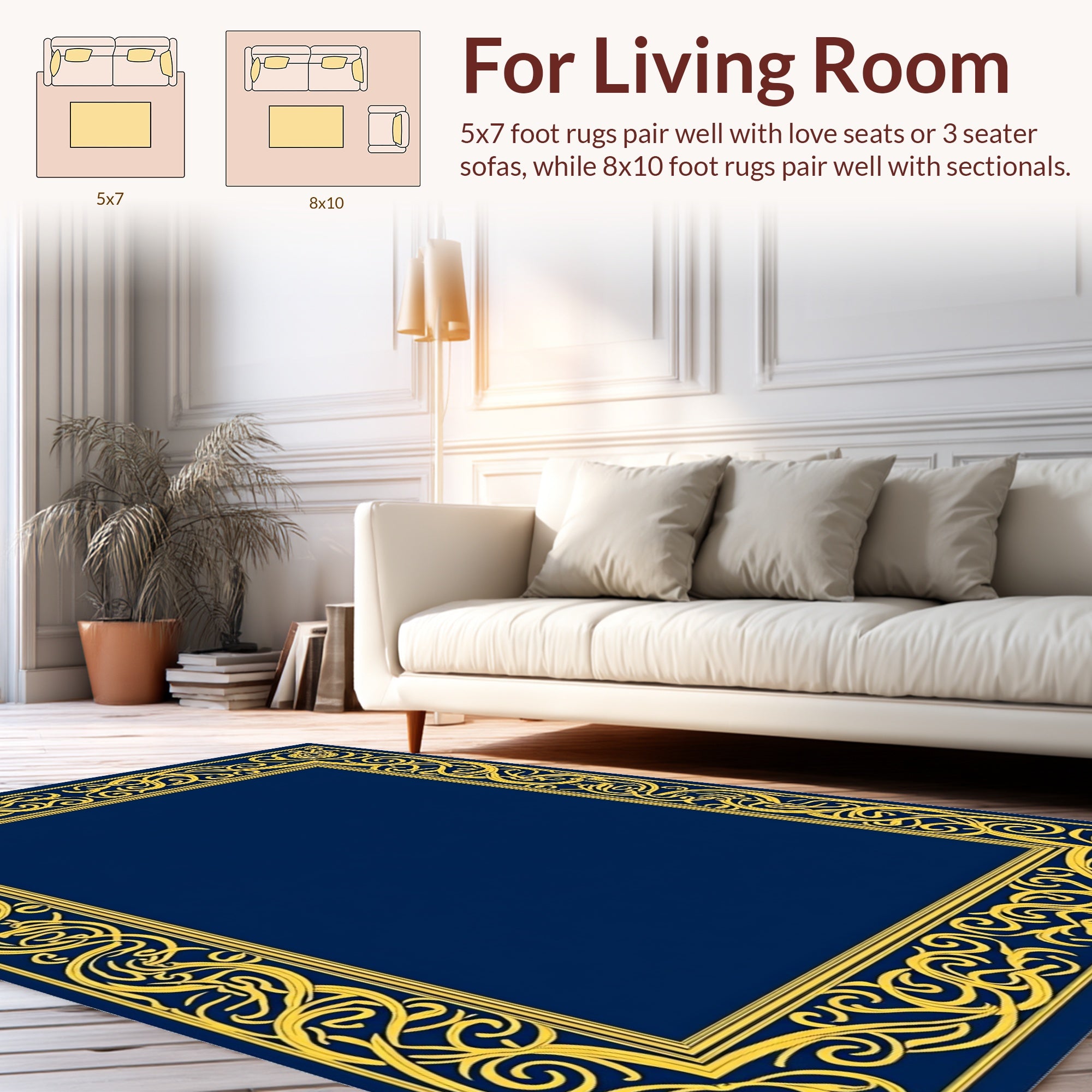 Elegant Gold Scroll Border Rug