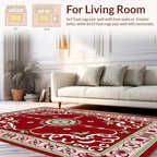 Crimson Floral Scrollwork Patterned Rug