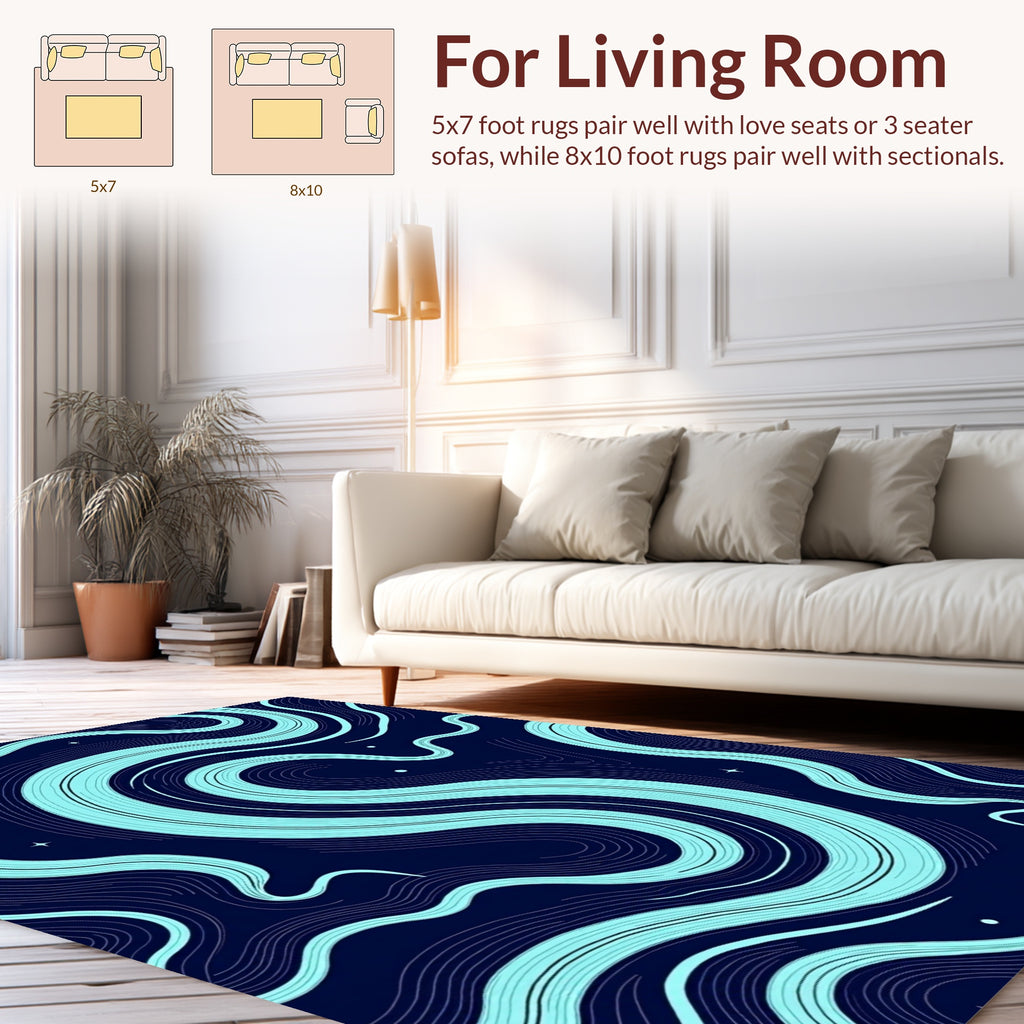 Deep Blue Swirl Star Pattern Rug