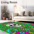 Vibrant Skull Floral Medallion Green Rug