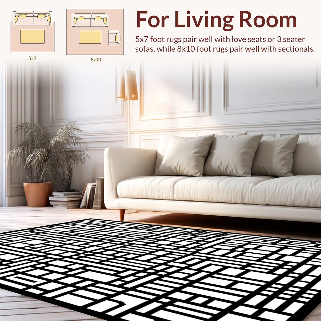 Modern Geometric Black And White Pattern Rug