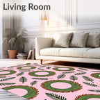 Pink Green Wreath Leaf Repeating Pattern Rug