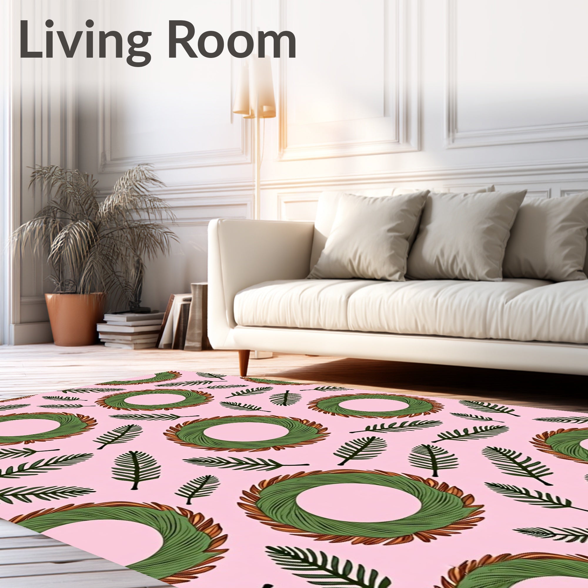 Pink Green Wreath Leaf Repeating Pattern Rug