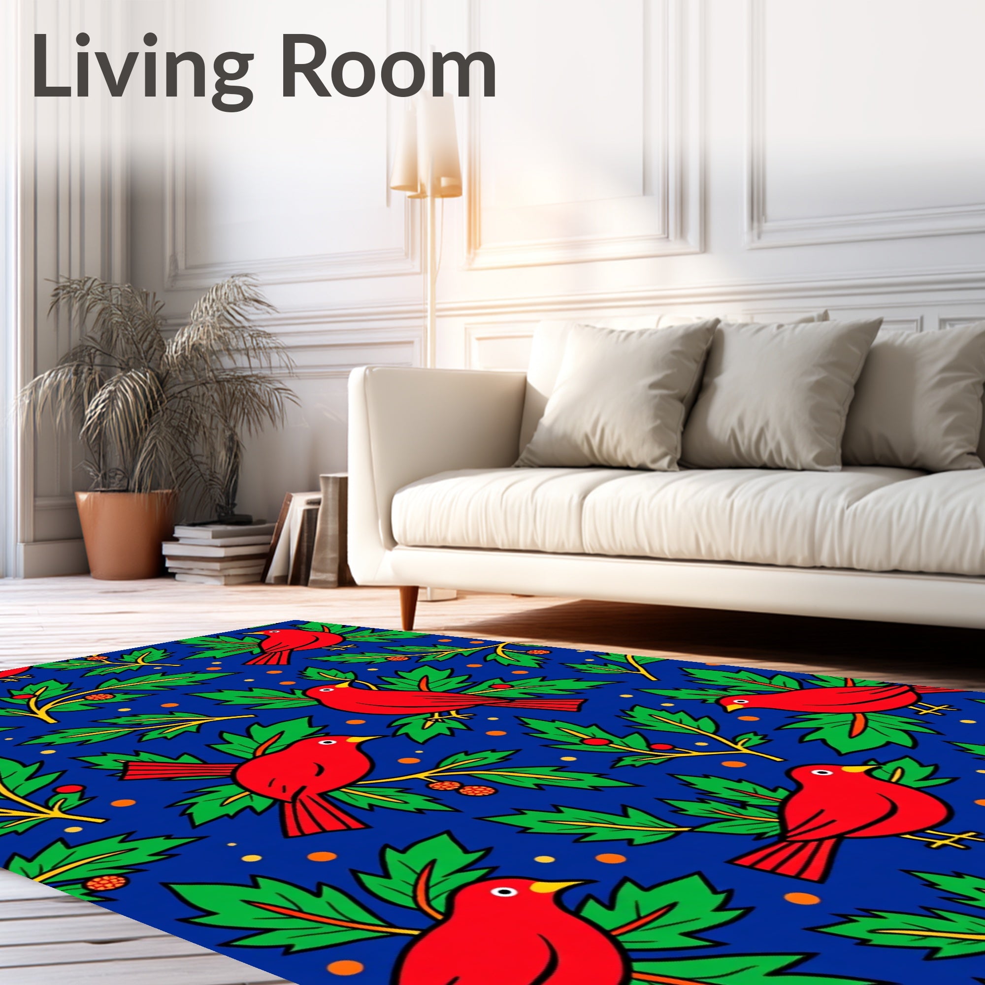 Crimson Birds on Green Foliage Rug