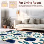 Deep Blue Pumpkin Botanical Pattern Rug