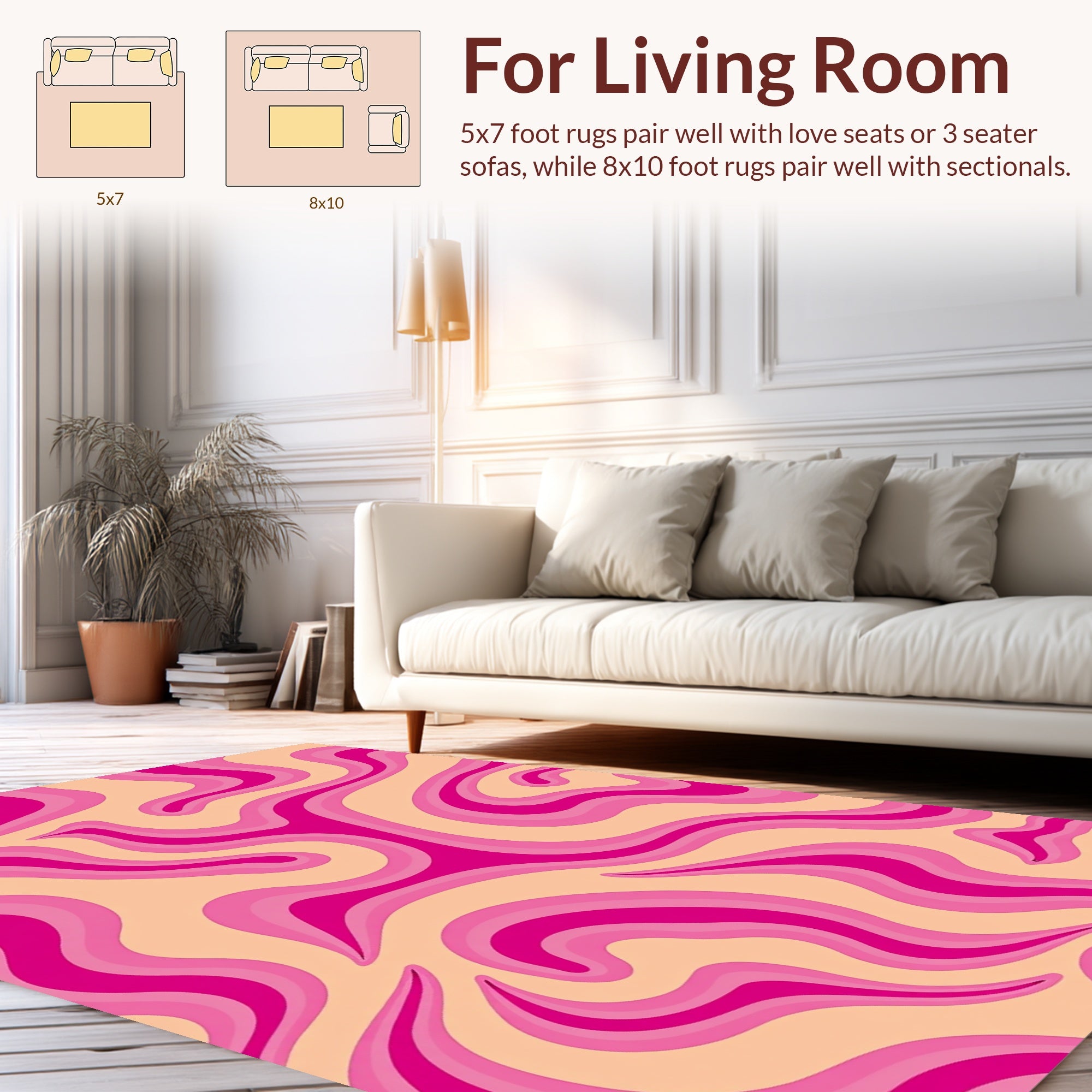 Pink Peach Swirl Wave Design Rug