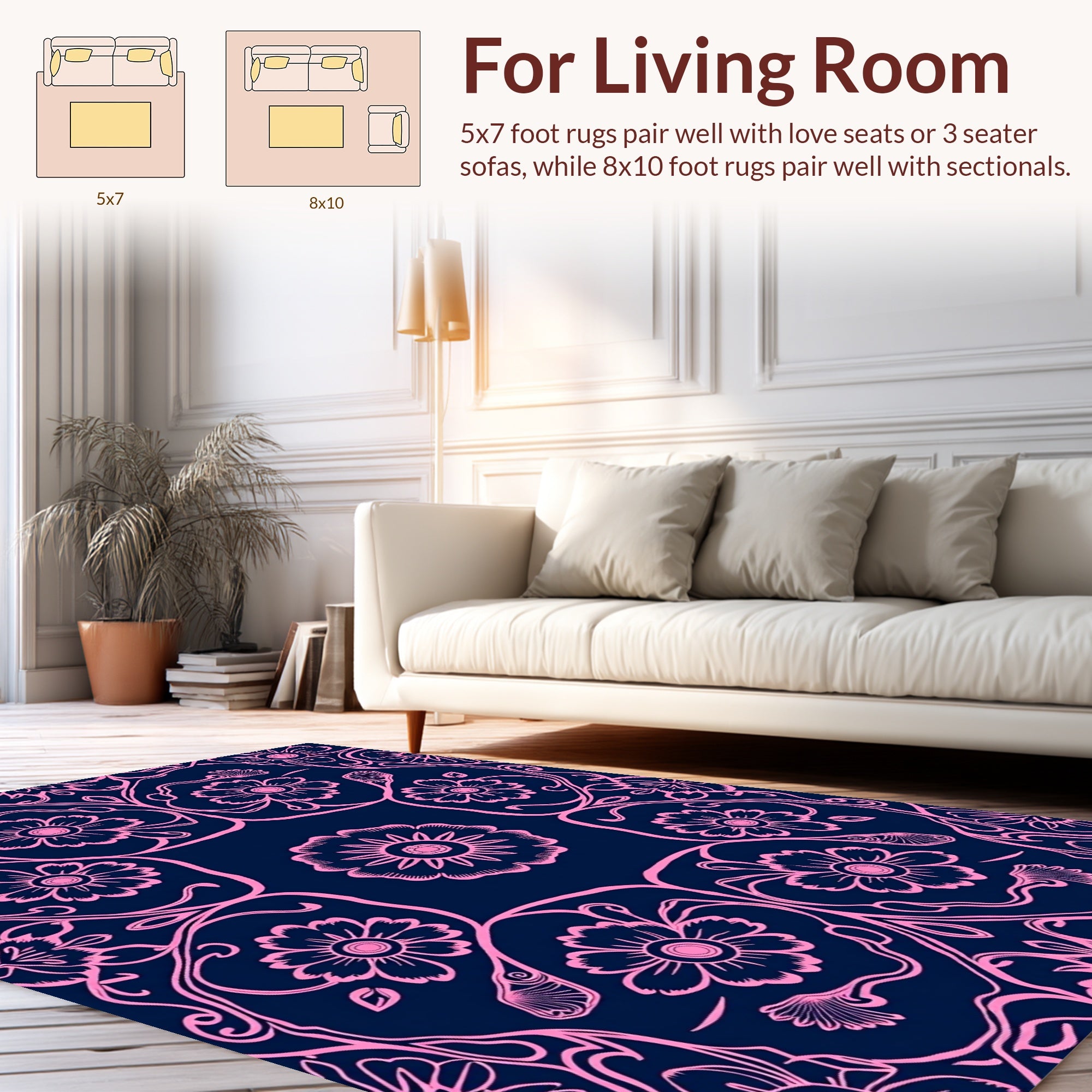 Ornate Pink Floral Symmetry Design Rug