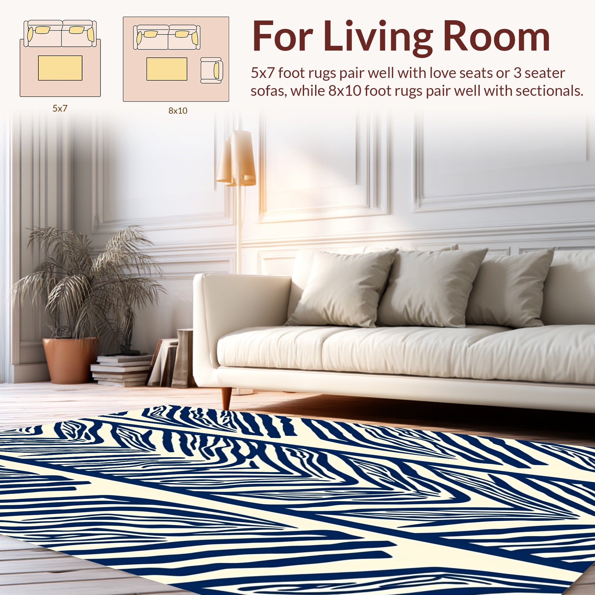 Bold Navy Zebra Stripe Pattern Rug