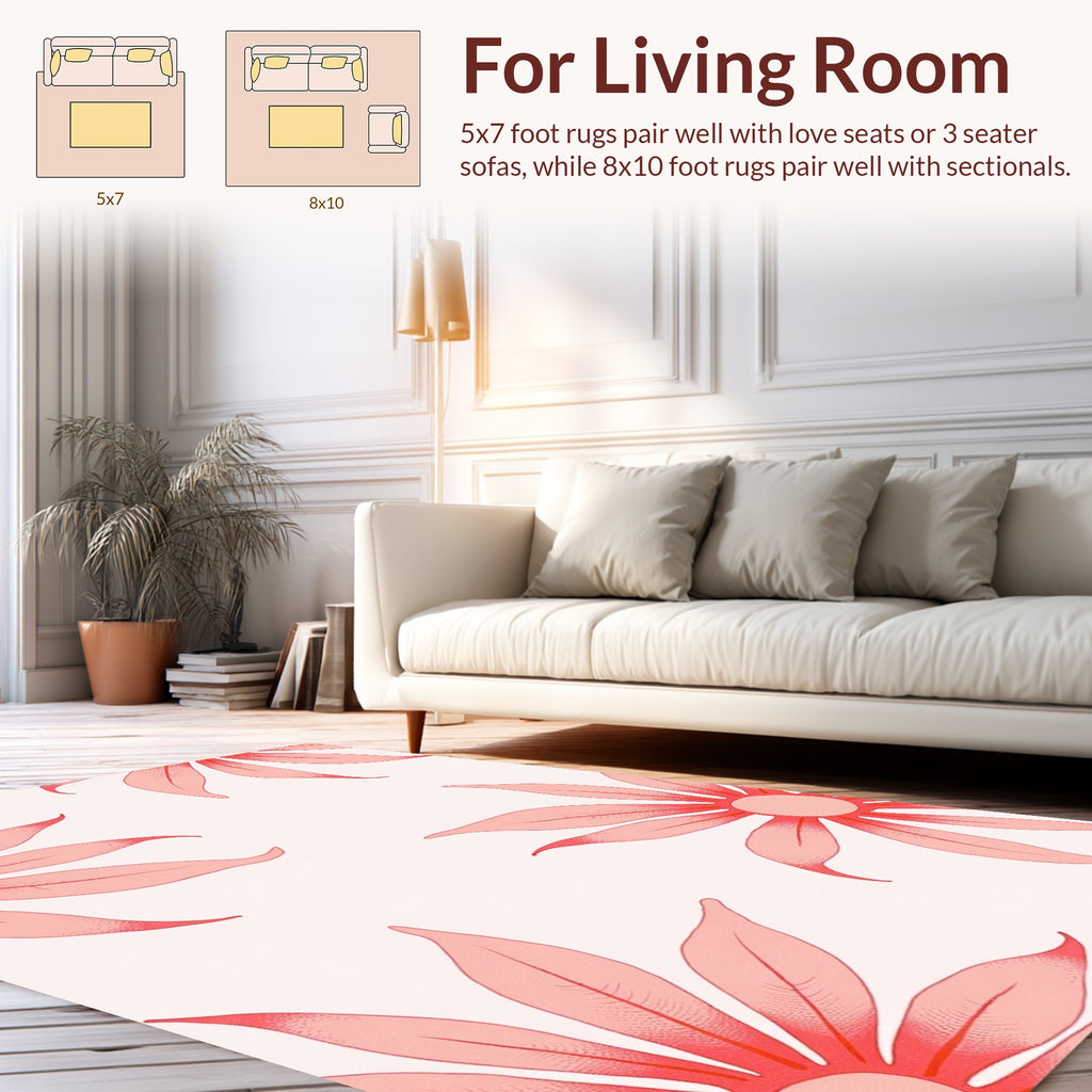 Coral Sunburst Floral Pattern Rug