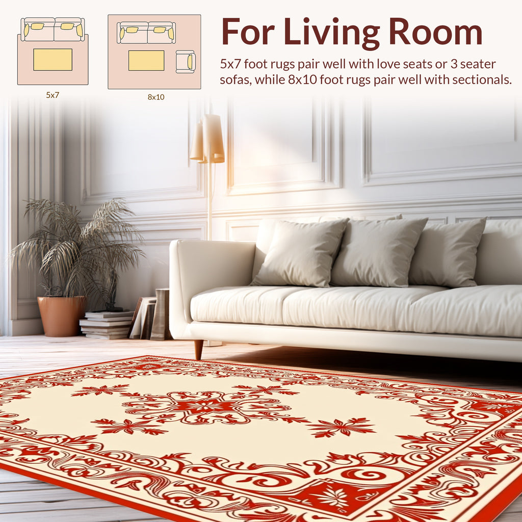 Vintage Red Floral Medallion Pattern Rug