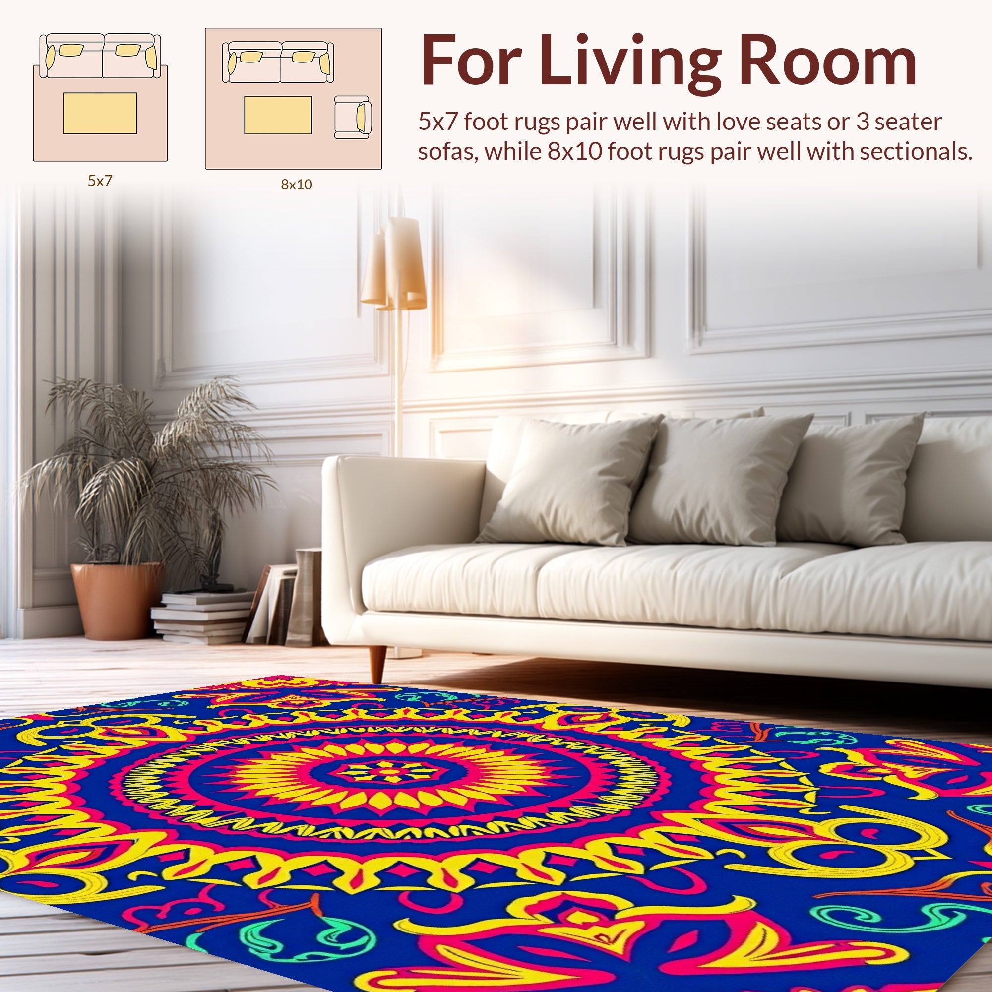 Vibrant Mandala With Pink Yellow Design Rug