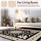 Black Cream Floral Medallion Pattern Rug