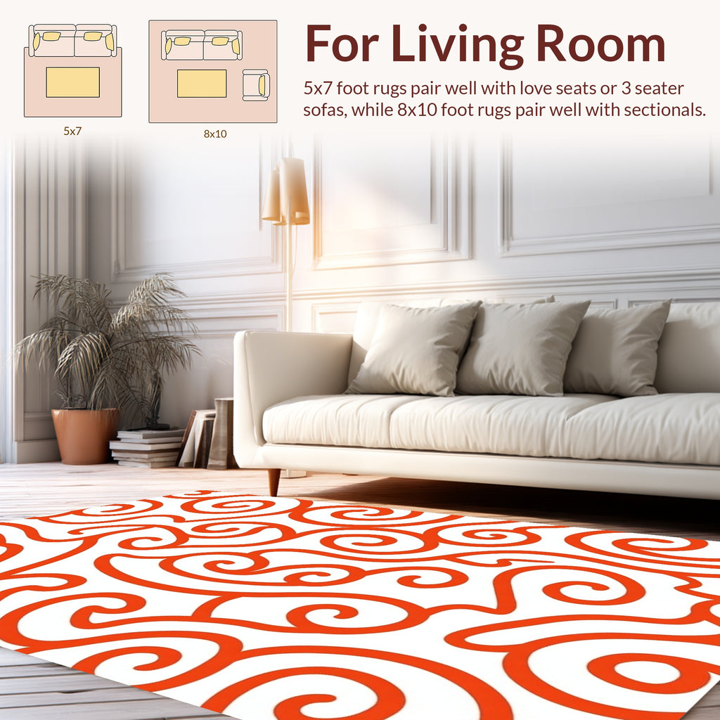 Vibrant Orange Swirl Pattern Rug