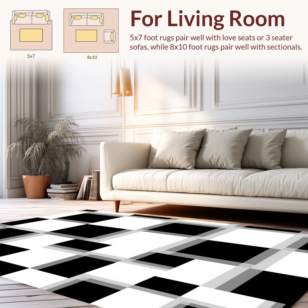 Abstract Black White Checkered Art Rug