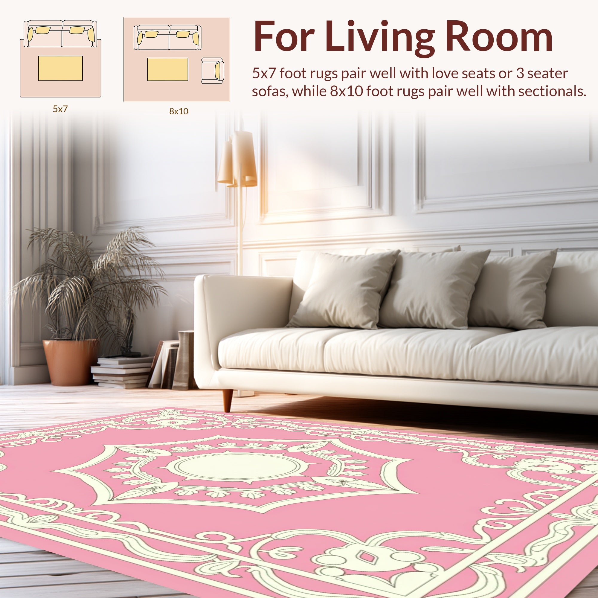 Ornate Pink Floral Geometric Rug