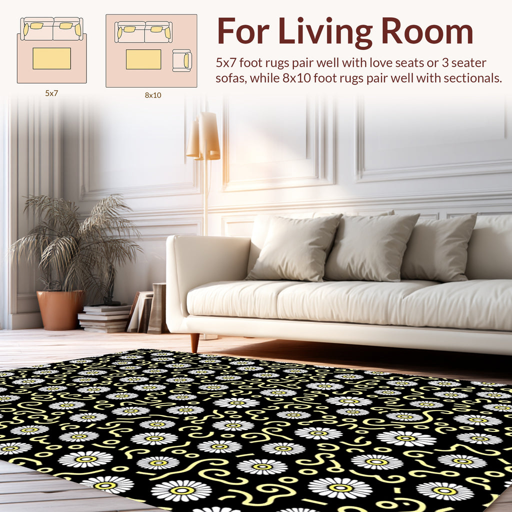 Whimsical Daisy Pattern with Swirls Rug