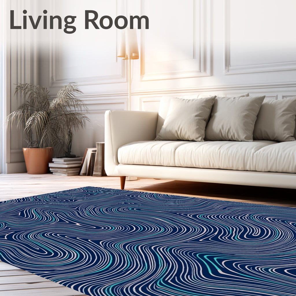 Deep Blue Wavy Topographical Lines Rug