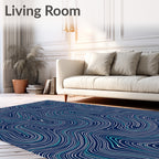 Deep Blue Wavy Topographical Lines Rug
