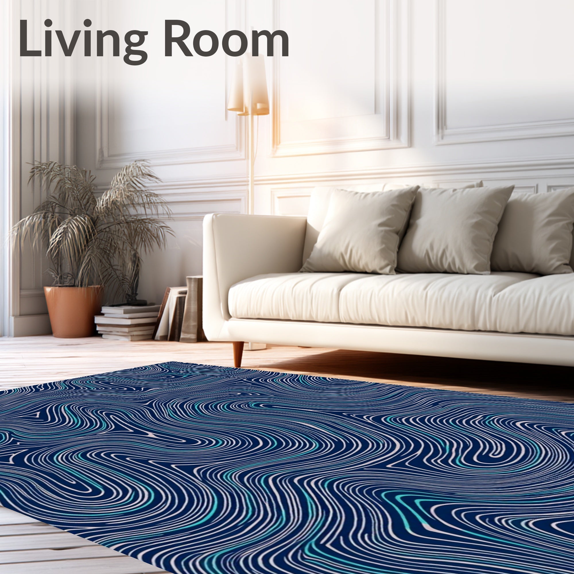 Deep Blue Wavy Topographical Lines Rug