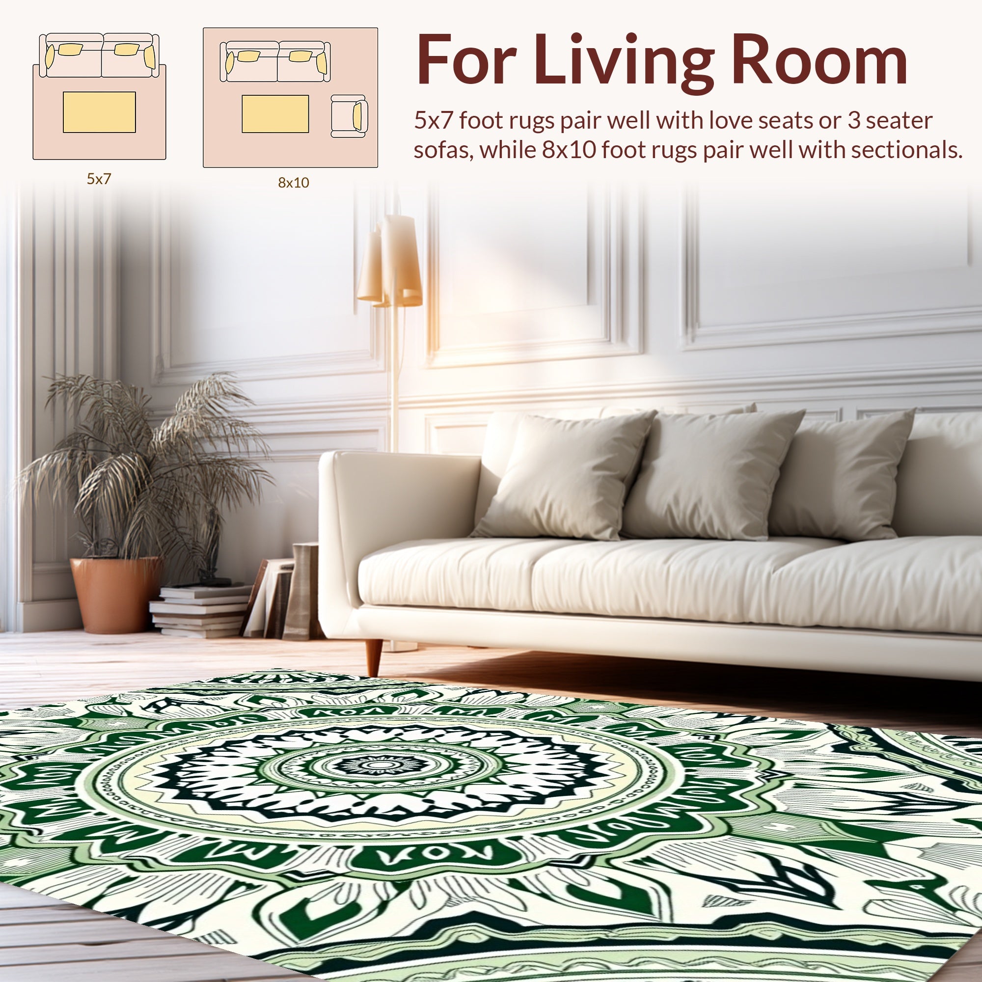 Green Floral Mandala Pattern Rug
