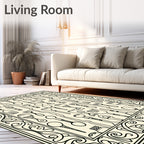 Whimsical Black Utensils Ornate Frame Rug