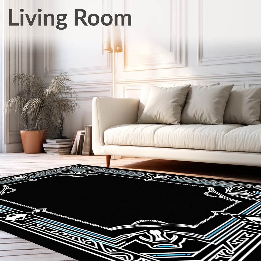 Bold Art Deco Black White Turquoise Frame Rug
