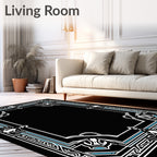 Bold Art Deco Black White Turquoise Frame Rug